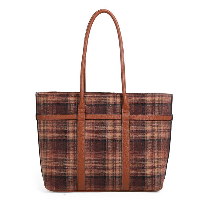 Huvudbild KARI cognacsrutig shopper i textil