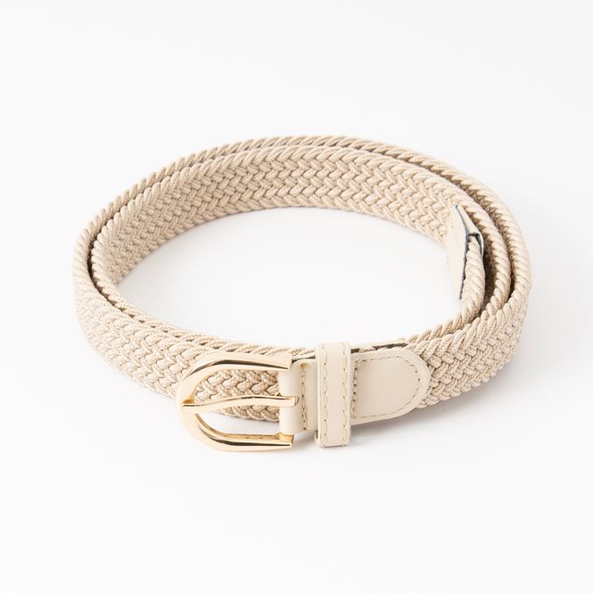 Hovedbilde Smalt strikkbelte, gull - lys beige