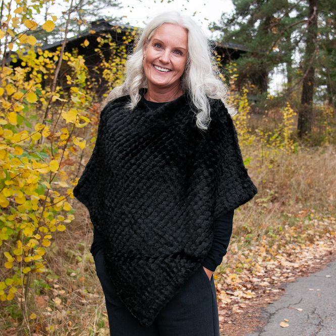 Huvudbild Stickad poncho i fuskpäls svart