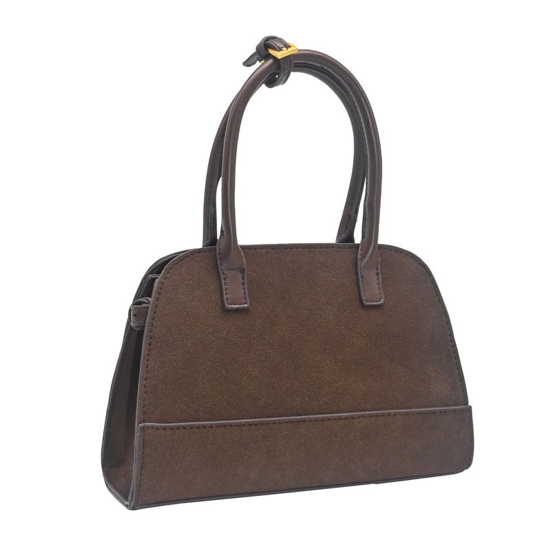 KITTY liten bowler bag i imitert semsket skinn brun