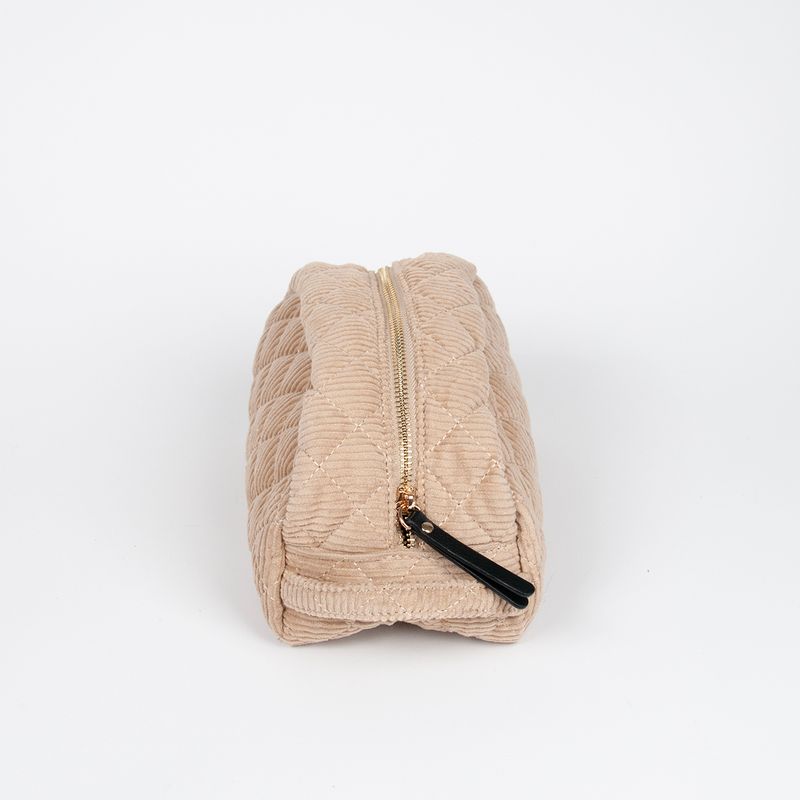 Buet makeup bag i kordfløyel beige