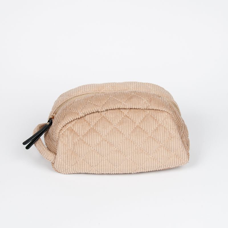 Buet makeup bag i kordfløyel beige