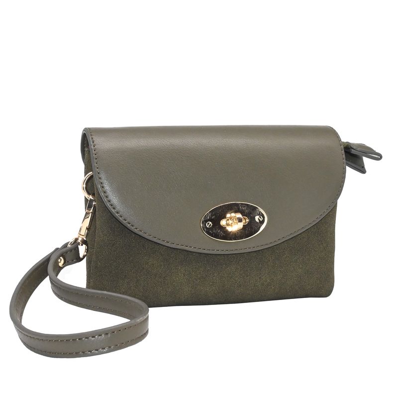 DANIELLE clutch med semsket look - olivengrønn