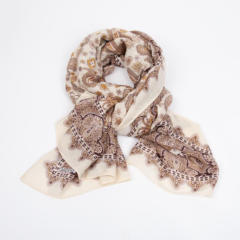 Scarf paisley beige guld - viskosscarf 85x180 cm