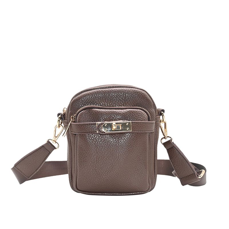 Heidi citybag brun - liten väska i imitationsskinn med guldfärgade detaljer