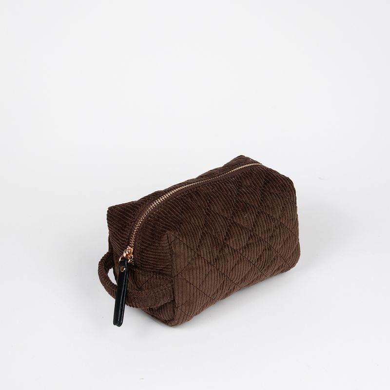 Makeup bag i kordfløyel brun