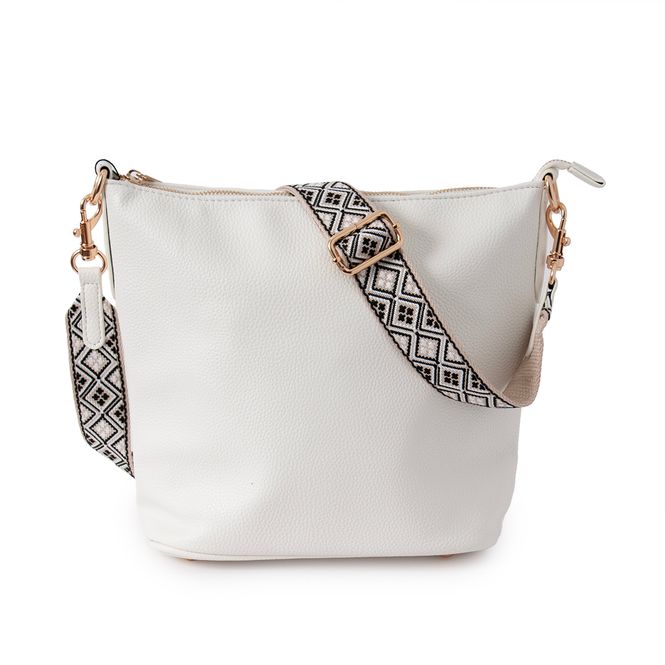 Huvudbild BERTINE korsväska med mönstrad rem - vit